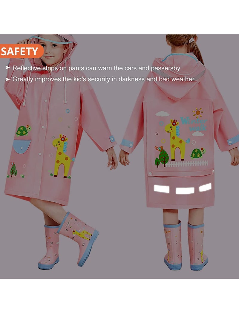 Kids Hooded Raincoats Boys Girls Durable Waterproof Windbreaker Poncho 3D   Printed Lightweight Cartoon Raincoat Children Schoolbag Rainwear with Transparent Hat Brim Reflective Stripes