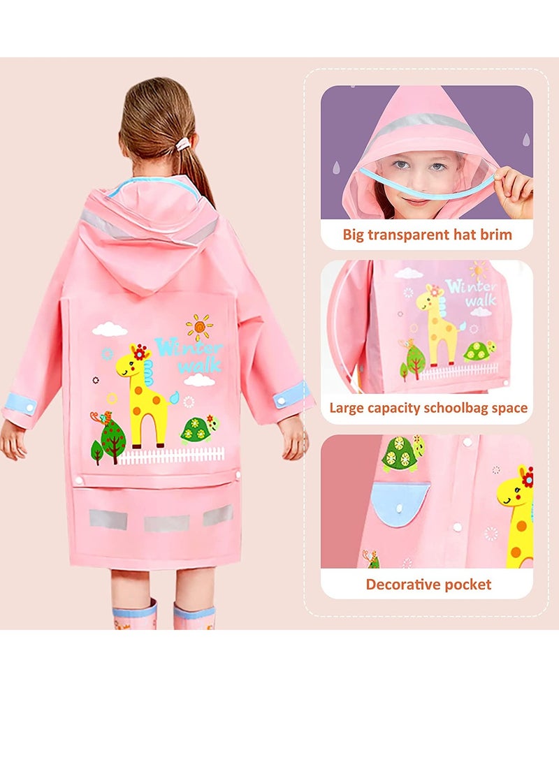 Kids Hooded Raincoats Boys Girls Durable Waterproof Windbreaker Poncho 3D   Printed Lightweight Cartoon Raincoat Children Schoolbag Rainwear with Transparent Hat Brim Reflective Stripes