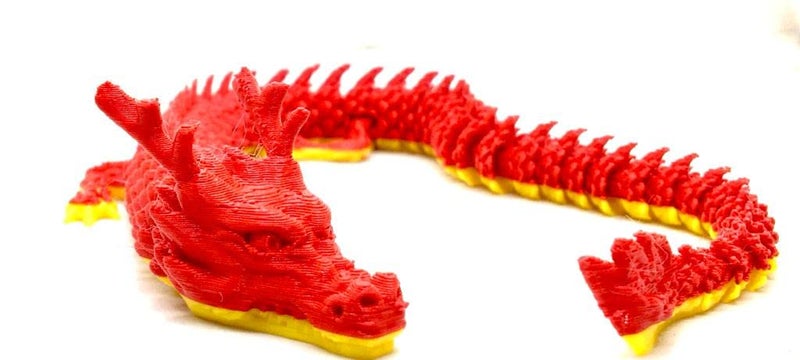 CERO ® 3D Printed Single Flexi Chinese Dragon/Home Decor/Display (Yellow and Red PLA Plastic) - Image 2