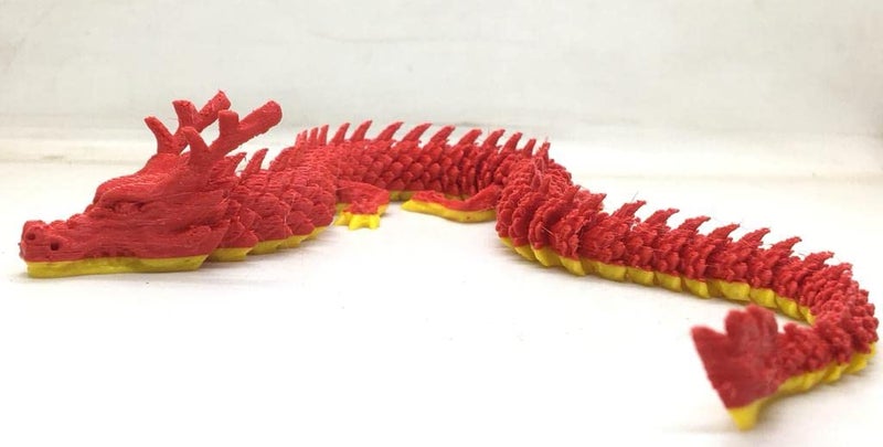CERO ® 3D Printed Single Flexi Chinese Dragon/Home Decor/Display (Yellow and Red PLA Plastic) - Image 3
