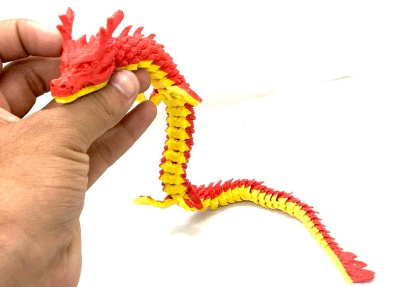 CERO ® 3D Printed Single Flexi Chinese Dragon/Home Decor/Display (Yellow and Red PLA Plastic) - Image 4