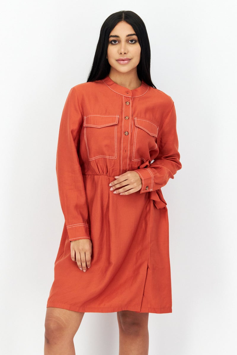 Tchibo Women Plain Wrap Mini Dress, Orange - Image 1