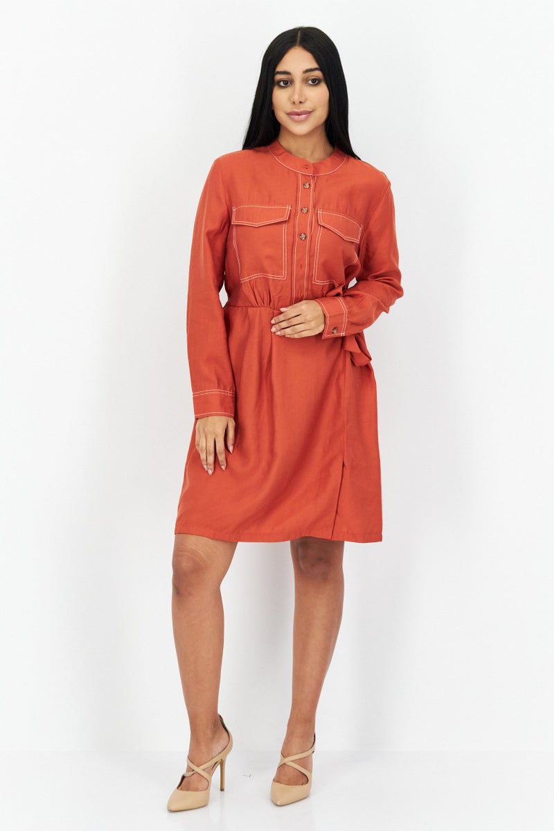 Tchibo Women Plain Wrap Mini Dress, Orange - Image 4