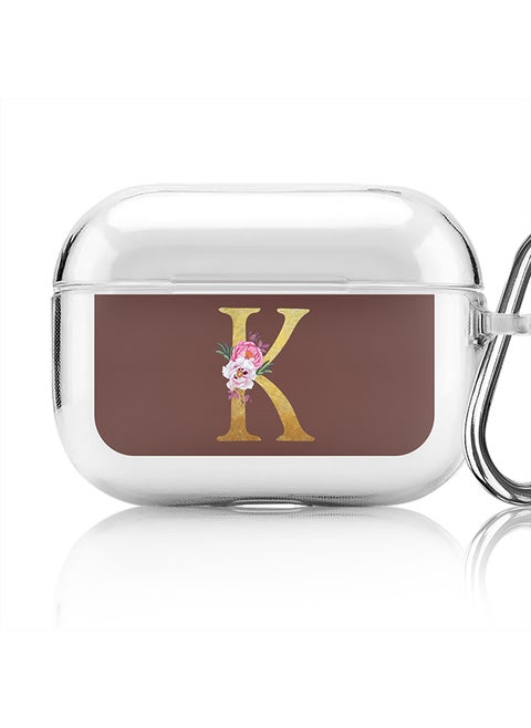 Classic Clear printed Case for Apple AirPods Pro 2nd Generation Thin Transparent Cover - Custom Monogram Initial Letter Floral Pattern Alphabet - K (Brown )