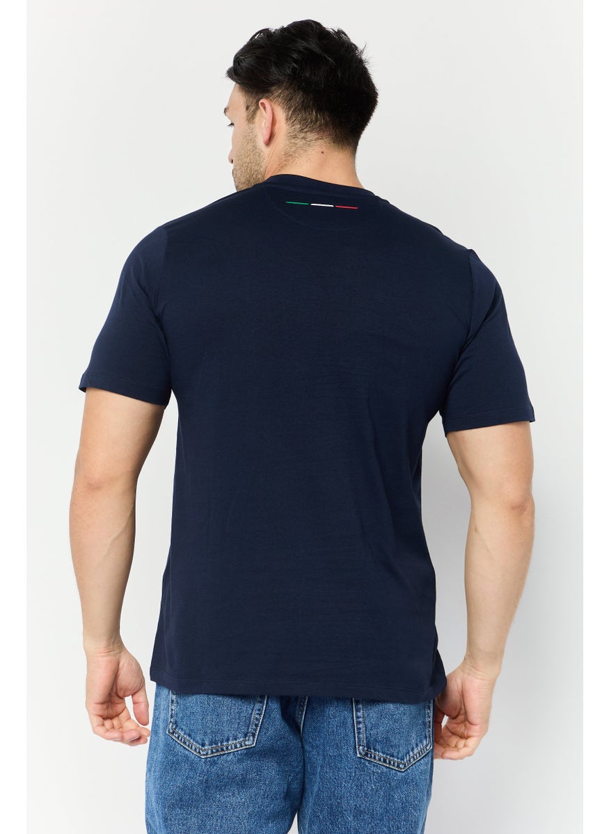 LAMBORGHINI - Men Crew Neck Short Sleeves Brand Logo T-Shirt, Navy - Image 1