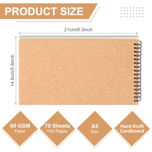 Engrowtic 2 Pcs Dot Grid Notebook Top Spiral Notebook A5 Size Bullet Dotted Paper Hardcover Dot Journal 83x 58 140 Pages Spiral Notepads for Sketching Drawing Writing School Office Brown - Image 3
