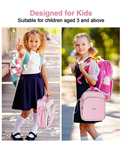 Amersun Kids Lunch Box with 8MM Insulated sponge & Multi-pocket & Water Bottle Holder, Keep Food Warm Cold School Lunch Bag for Kids Teen Girls Boys, Lunch Tote Bag for Children, Light Pink - Image 5