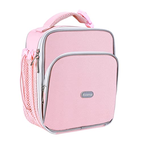 Amersun Kids Lunch Box with 8MM Insulated sponge & Multi-pocket & Water Bottle Holder, Keep Food Warm Cold School Lunch Bag for Kids Teen Girls Boys, Lunch Tote Bag for Children, Light Pink - Image 1