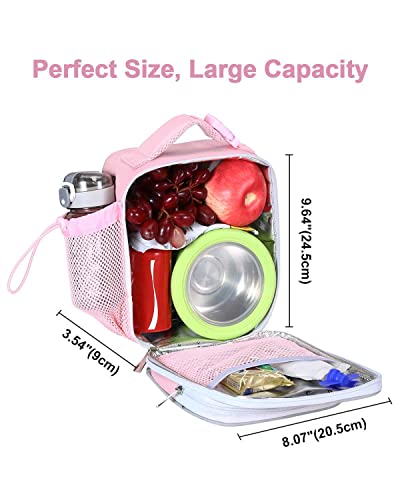 Amersun Kids Lunch Box with 8MM Insulated sponge & Multi-pocket & Water Bottle Holder, Keep Food Warm Cold School Lunch Bag for Kids Teen Girls Boys, Lunch Tote Bag for Children, Light Pink - Image 3
