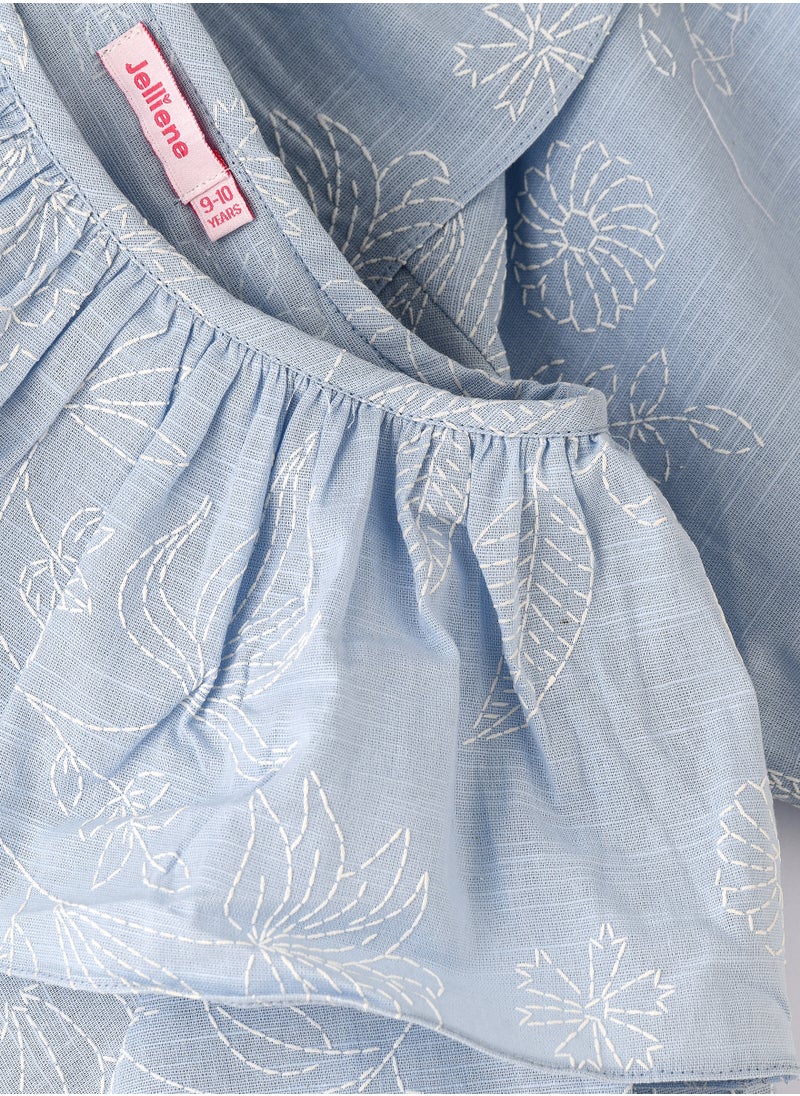 Jelliene Girls' Blue Frill Neck Embroidered Top  - Image 4