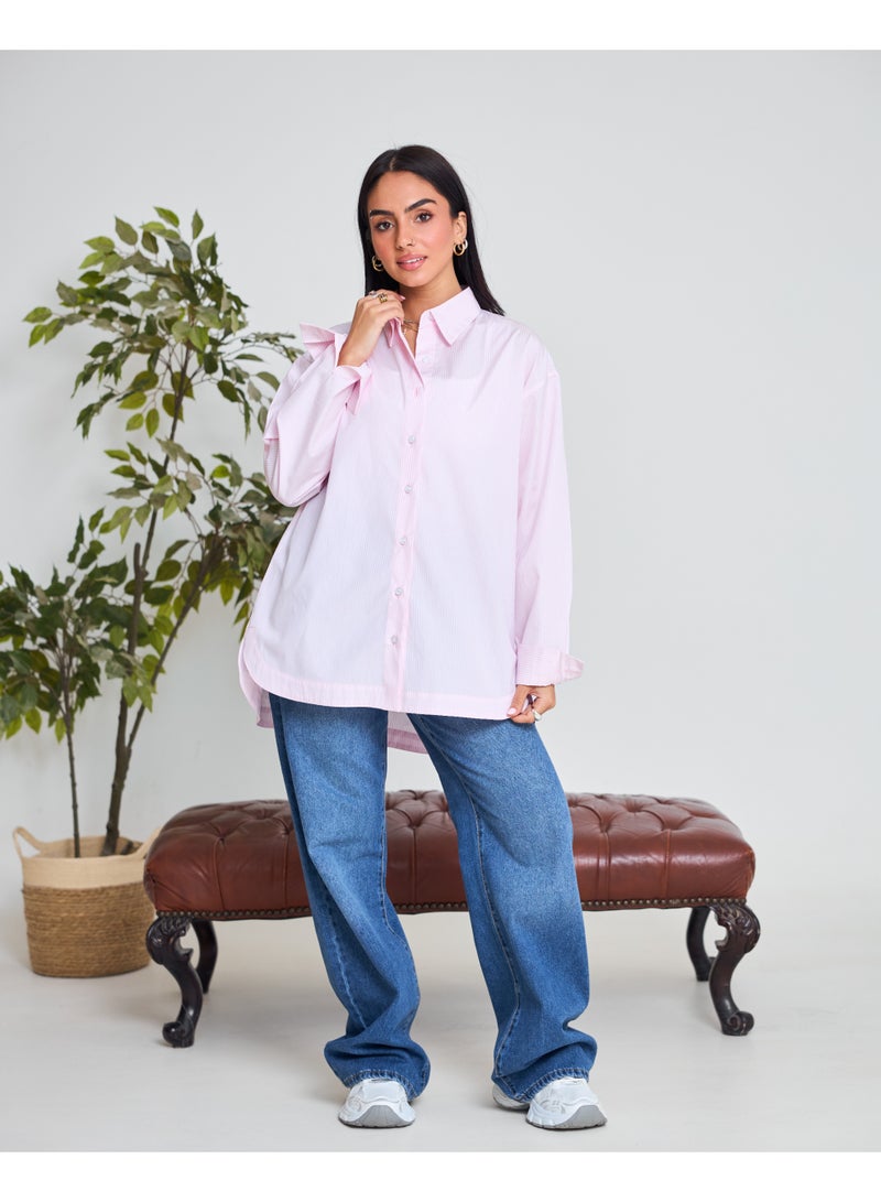 Dresscode Pink Striped Oversized Shirt - Image 2