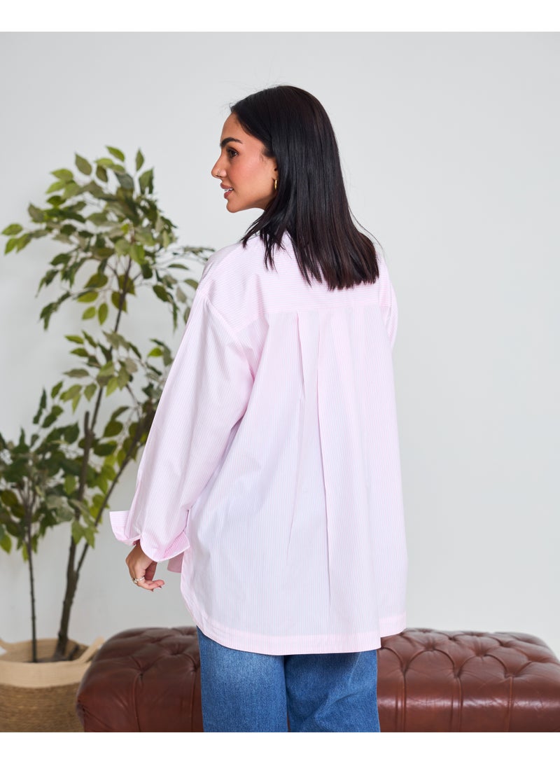 Dresscode Pink Striped Oversized Shirt - Image 4