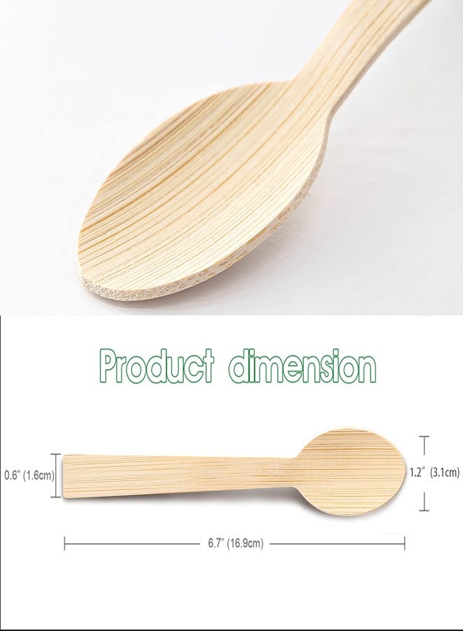 BANBU Bamboo Utensils Disposable- 100PK Bamboo Spoons for Eating 100% Biodegradable Compostable Renewable Natural Travel Cutlery 6.7" Spoon for Camping/Party - Image 2