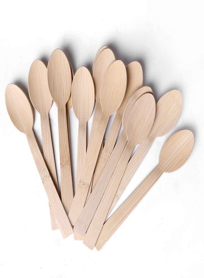 BANBU Bamboo Utensils Disposable- 100PK Bamboo Spoons for Eating 100% Biodegradable Compostable Renewable Natural Travel Cutlery 6.7" Spoon for Camping/Party - Image 1