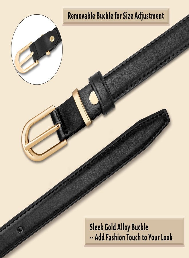 macoking Womens Skinny Belt - Gold Buckle, Synthetic Leather, Adjustable for Jeans Dresses, Black&Brown, S - Image 5
