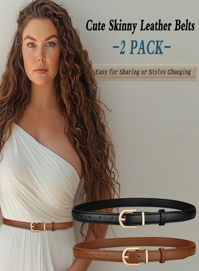 macoking Womens Skinny Belt - Gold Buckle, Synthetic Leather, Adjustable for Jeans Dresses, Black&Brown, S - Image 4