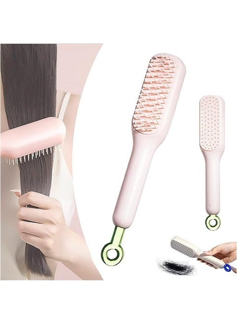 Self Cleaning Hair Brush, Single Anti-Static Massage Comb Soft Hair Brushes for Long, Short, Wavy, Straight Hair (Pink)