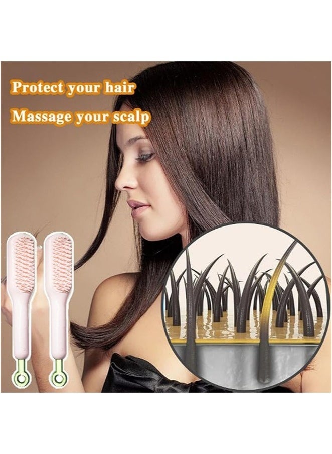 Self Cleaning Hair Brush, Single Anti-Static Massage Comb Soft Hair Brushes for Long, Short, Wavy, Straight Hair (Pink) - Image 3