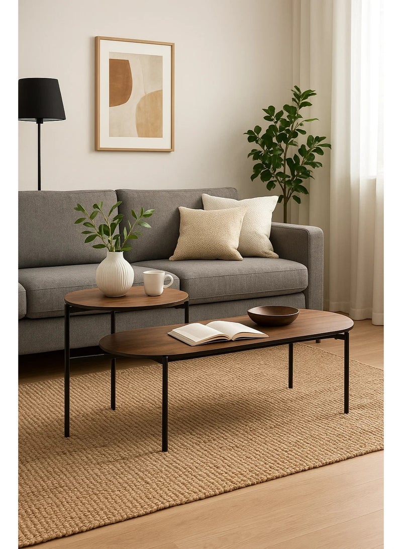 لوفت طاولة قهوة، أبعادها 118 × 43.2 × 48 سم، مصنوعة من خشب الجوز وخشب MDF مع سطحين وأرجل سوداء، متعددة الاستخدامات، طراز KEMI 2SH، رقم المنتج -197757A - Image 1