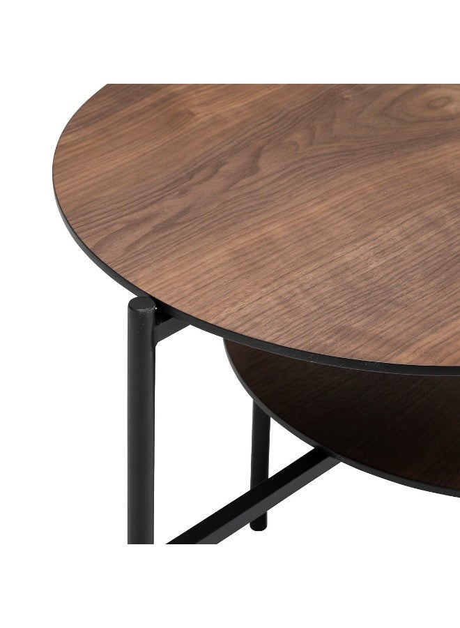 لوفت طاولة قهوة، أبعادها 118 × 43.2 × 48 سم، مصنوعة من خشب الجوز وخشب MDF مع سطحين وأرجل سوداء، متعددة الاستخدامات، طراز KEMI 2SH، رقم المنتج -197757A - Image 2