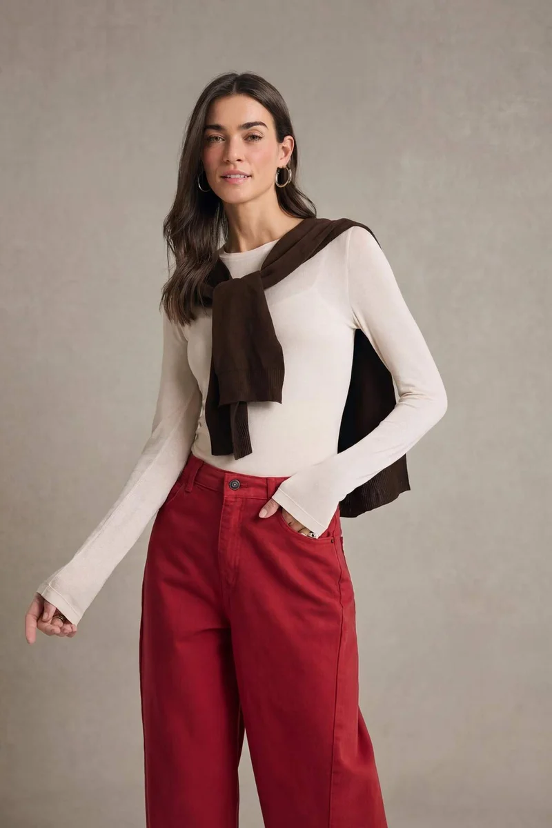 ديفاكتو Slim Fit Crew Neck Ribana Long Sleeve T-Shirt
