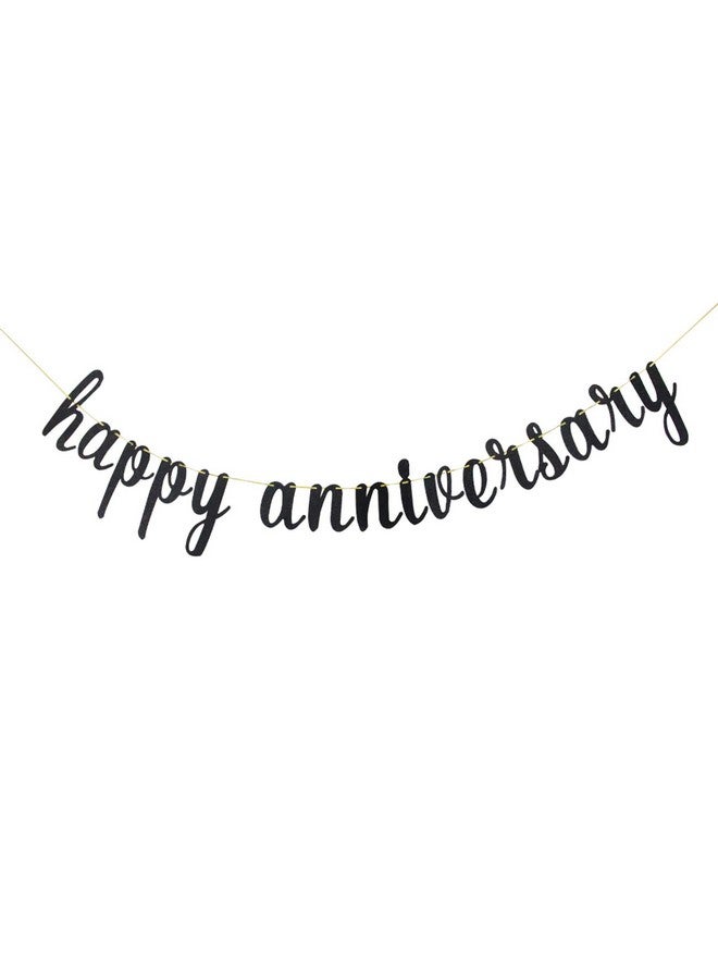 WeBenison Happy Anniversary Banner for Birthday/Wedding Anniversary Happy Birthday Banner Party Decoration Supplies(Black Glitter) - Image 1