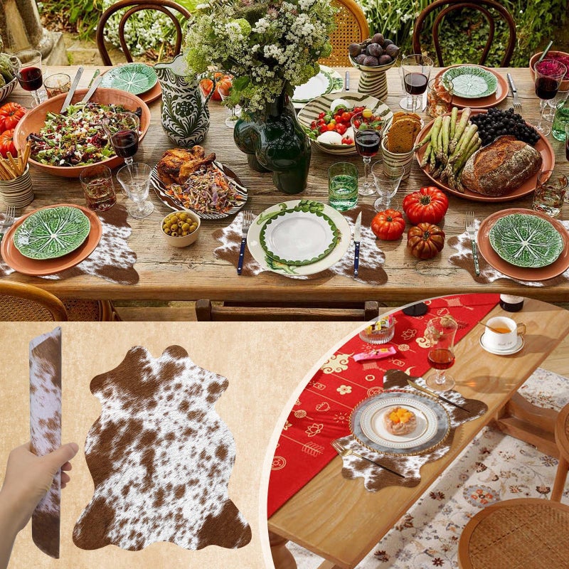 Kuabiz 100 Pcs Western Cow Print Place Mats Disposable Cowhide Print Paper Placemats Western Cow Printing Placemats for Holiday Banquet Kitchen Table Room Decor (Light Brown) - Image 3