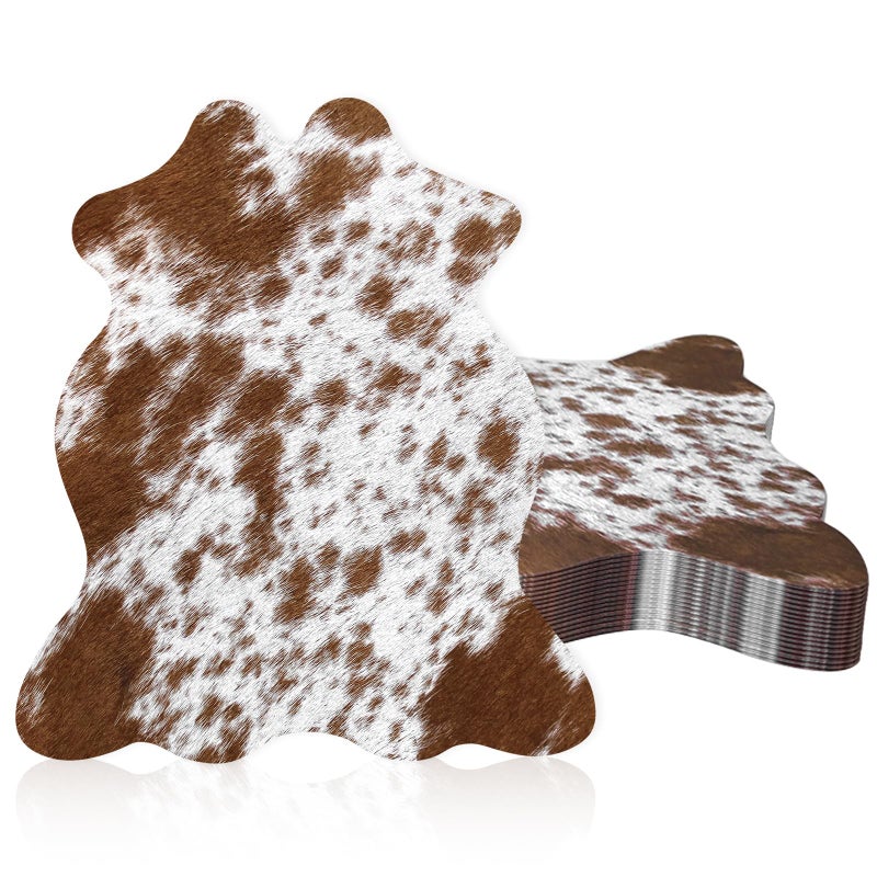 Kuabiz 100 Pcs Western Cow Print Place Mats Disposable Cowhide Print Paper Placemats Western Cow Printing Placemats for Holiday Banquet Kitchen Table Room Decor (Light Brown) - Image 1