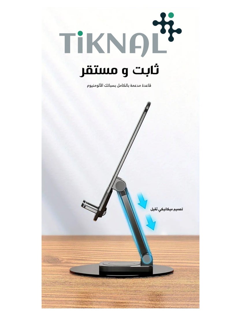 TIKNAL Desk Mount for Phones and Tablets with 360 Degree Rotation, Height and Shortening - Premium Foldable Stand in Black - Image 2