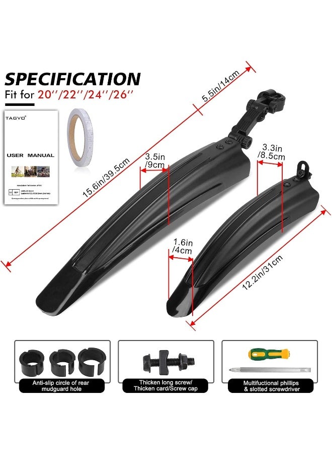 TAGVO TAGVO Bike Fender Set, 2 Parts-Universal Full Cover Thicken Widen Bicycle Mudguard Set Mountain Bike Front and Rear Mud Guard Portable Adjustable Bike Fender Mudflap for MTB Mountain Road Bike  - Image 4