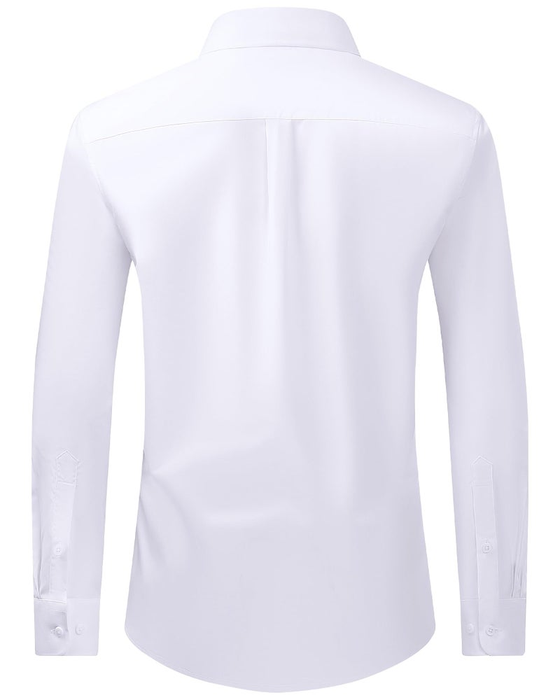 Lusead Mens White Dress Shirt Long Sleeve Regular Fit Wrinkle Free Button Up Shirt Thick Cotton Collared Wedding Club Party - Image 2