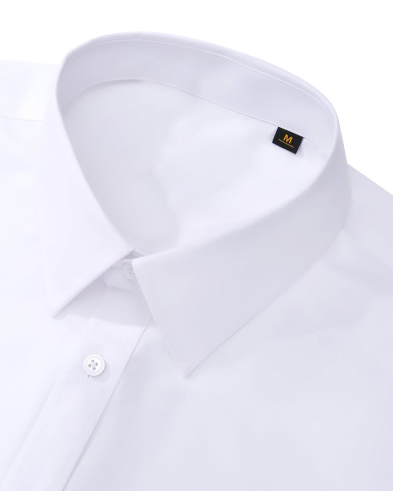 Lusead Mens White Dress Shirt Long Sleeve Regular Fit Wrinkle Free Button Up Shirt Thick Cotton Collared Wedding Club Party - Image 3