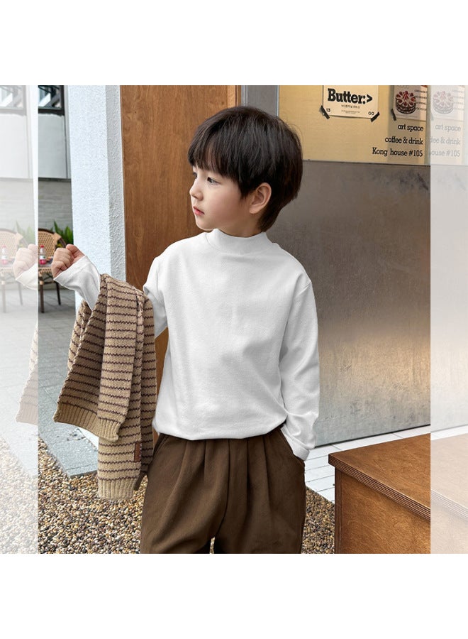 Children's Double-sided Velvet Bottoming Shirt, Autumn And Winter Clothing For Boys And Girls, Stylish Long-sleeved T-shirt, Half Turtleneck, Warm Top