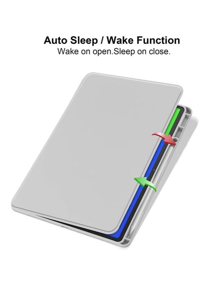 VKL Case Compatible with Lenovo Idea Tab Pro 12.7 Inch 2025,360 Degree Rotating Stand,Acrylic Transparent Rotating Protective Case,Multi-View Stand,with Pen Slot,Auto Sleep/Wake (Gray) - Image 3