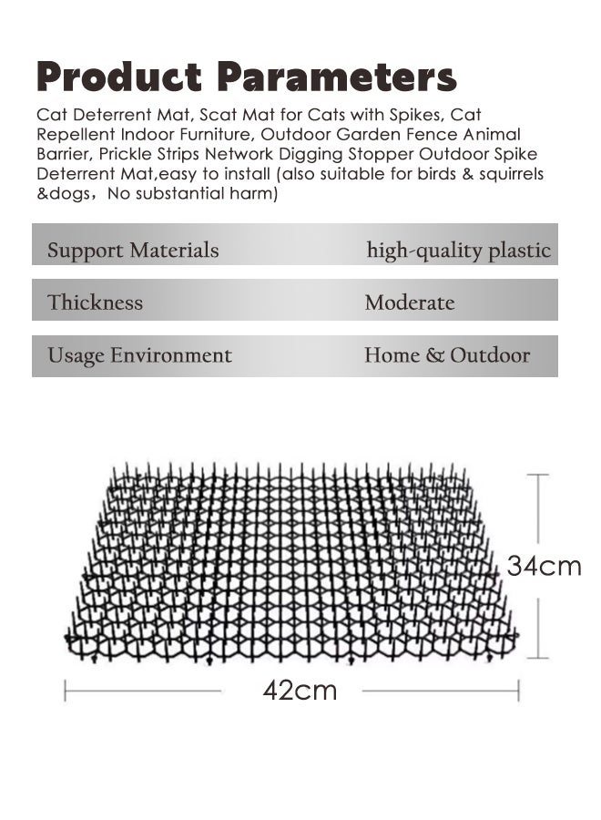 Reelyo Cat Deterrent Mat with Spikes 2/4/6pcs Plastic Prickle Strips Pet Scat Mat Safe Animal Barrier for Cats Dogs Birds Squirrels Indoor Furniture Protector Outdoor Garden Digging Stopper | For Home, Sofa, Garden, Fence, Balcony, Yard, Window 34×42cm/pc - Image 2