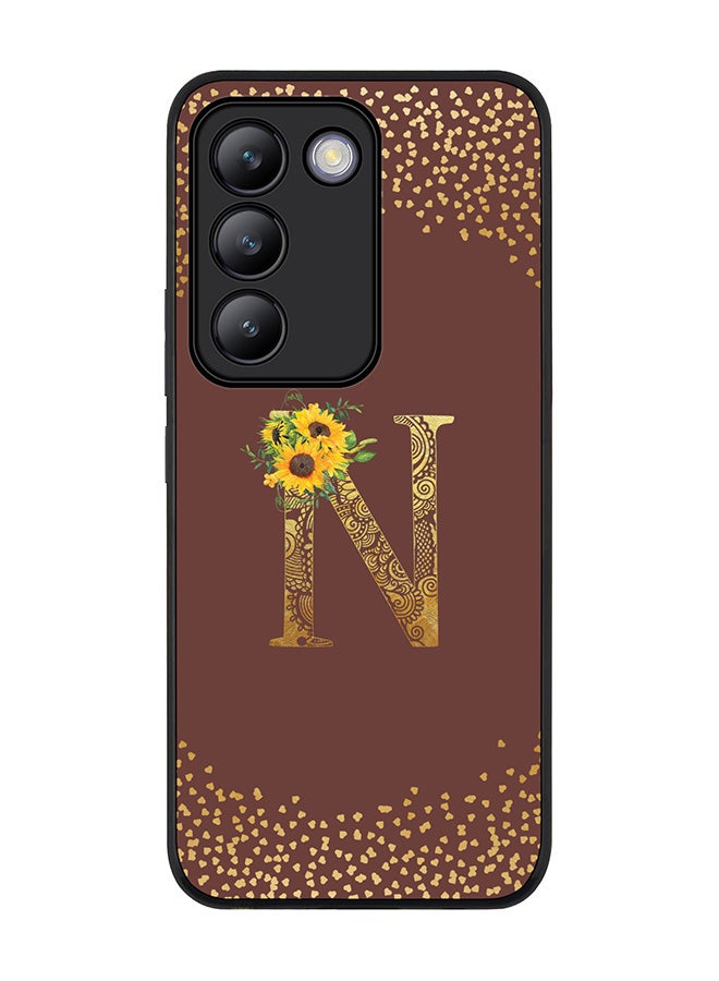 Stylizedd Rugged Black edge case for Vivo V30 Lite 5G, Flexible Cover -  Custom Monogram Initial Letter Mandala Floral Pattern Alphabet - N  (Brown ) - Image 1