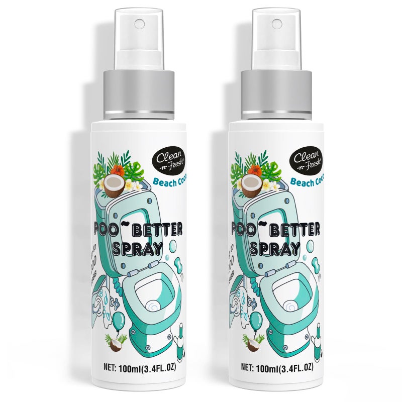 Clean-n-Fresh Toilet Spray 6.8 Fl.Oz, Poop Spray Beach Coco, Bathroom Air Fresheners Spray, Long Lasting Odor Eliminator - Coconut, Vanilla & Lily of the Valley - Image 1