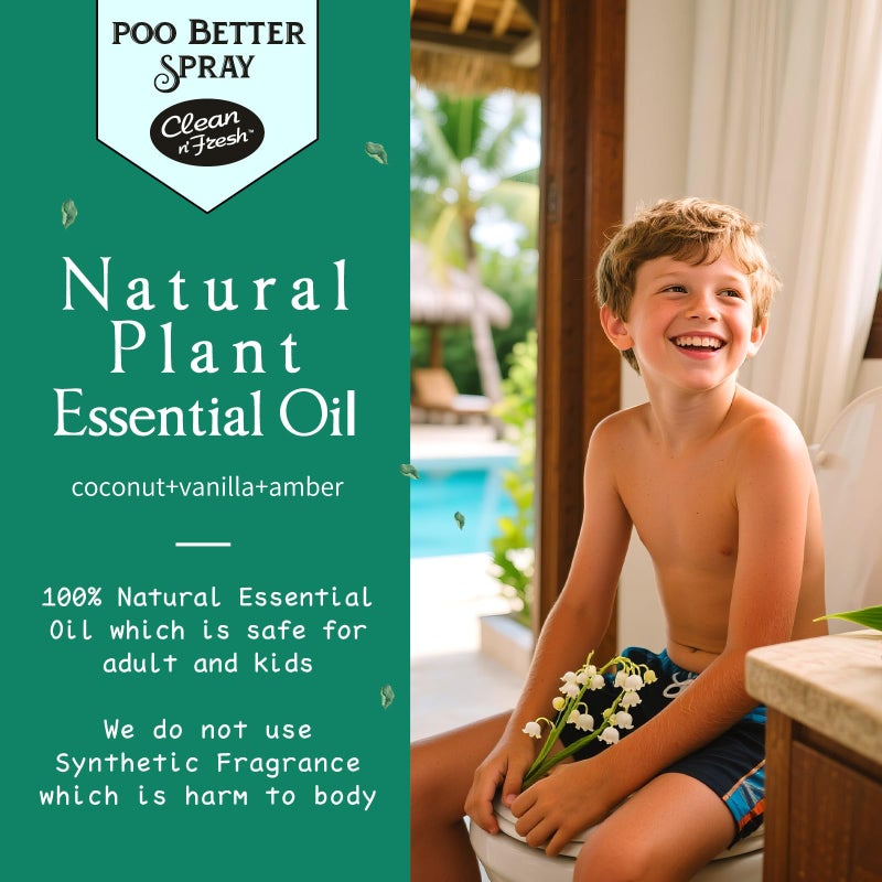 Clean-n-Fresh Toilet Spray 6.8 Fl.Oz, Poop Spray Beach Coco, Bathroom Air Fresheners Spray, Long Lasting Odor Eliminator - Coconut, Vanilla & Lily of the Valley - Image 3