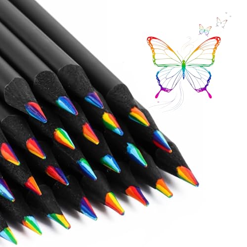 Corslet 12 Rainbow Colored Pencils for Kids & Adults – Pre-Sharpened Multi Color Pencils for Drawing, Sketching & Coloring – Black Wood Rainbow Pencils Art Supplies for Girls, Boys, Students & Artists - Image 1