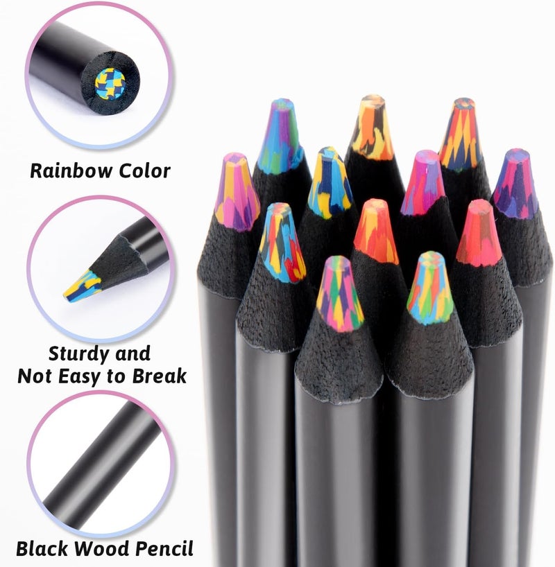 Corslet 12 Rainbow Colored Pencils for Kids & Adults – Pre-Sharpened Multi Color Pencils for Drawing, Sketching & Coloring – Black Wood Rainbow Pencils Art Supplies for Girls, Boys, Students & Artists - Image 3
