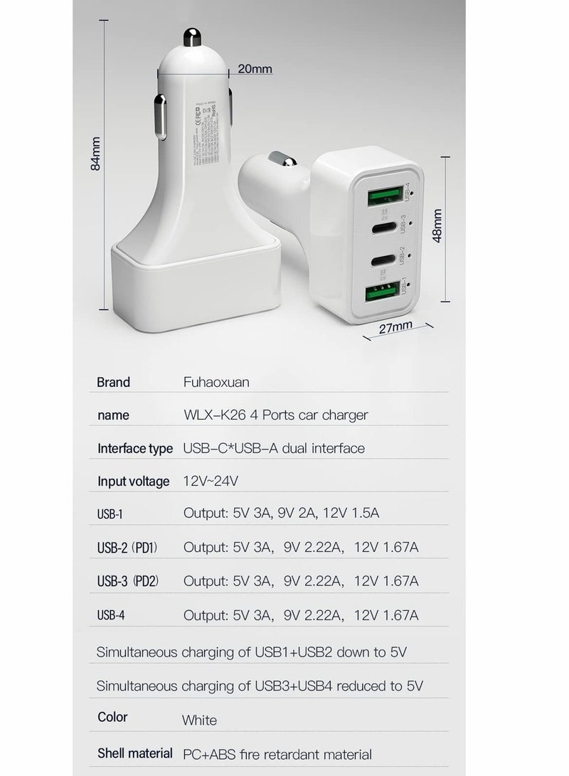 Excefore USB C Car Charger 40W 4 Ports USB Lighter Charger Adapter Socket with PD Fast Charger - Image 5