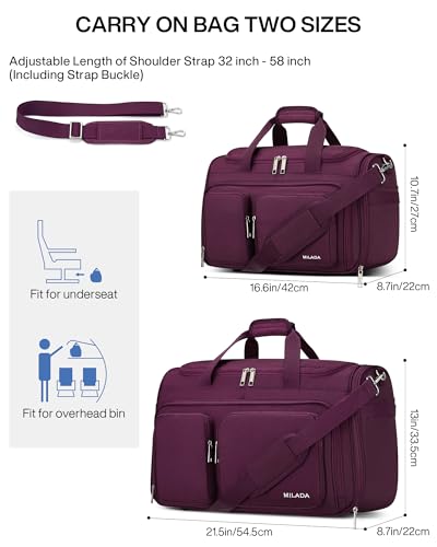 MILADA Underseat Carry On Luggage Bags for Travel Lightweight Foldable Carry On Bags for Airplanes Small Duffle Bag for Men Women TSA Approved Underseat Bag Travel Tote Bags Purple - Image 3