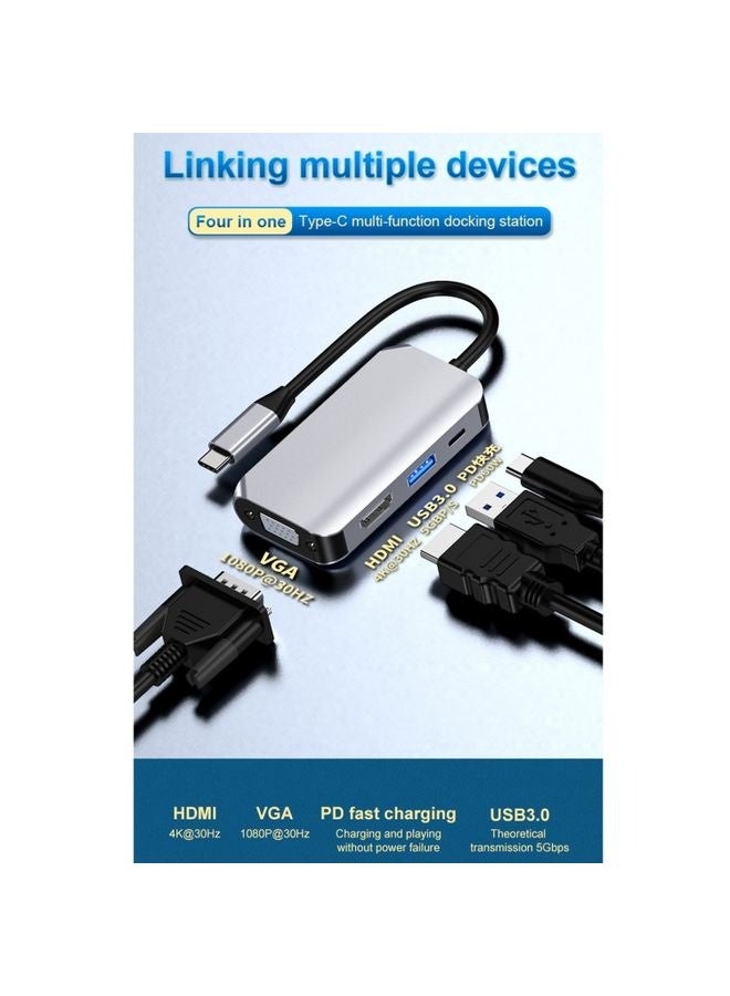 HW-6004 4 In 1 Type-C / USB-C to HDMI + PD + USB 3.0 + VGA Docking Station Adapter Converter(Grey) - Image 3