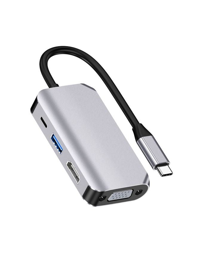 HW-6004 4 In 1 Type-C / USB-C to HDMI + PD + USB 3.0 + VGA Docking Station Adapter Converter(Grey) - Image 1