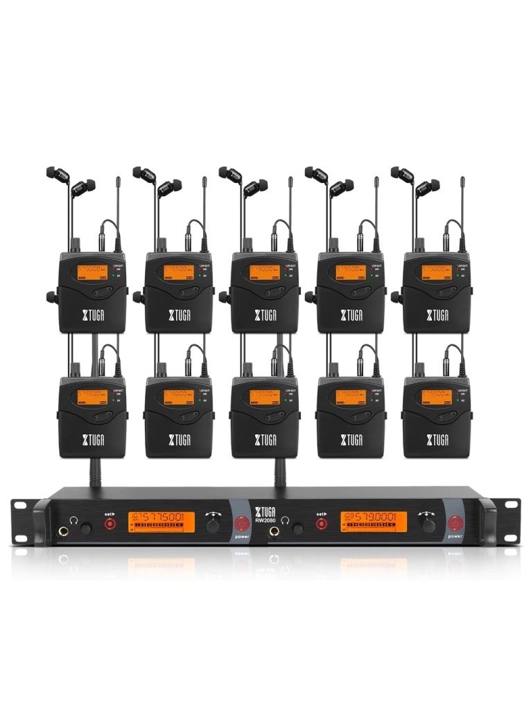 XTUGA RW2080 UHF Wireless Stage Singer In-Ear Monitor System - 10 BodyPacks - Image 1