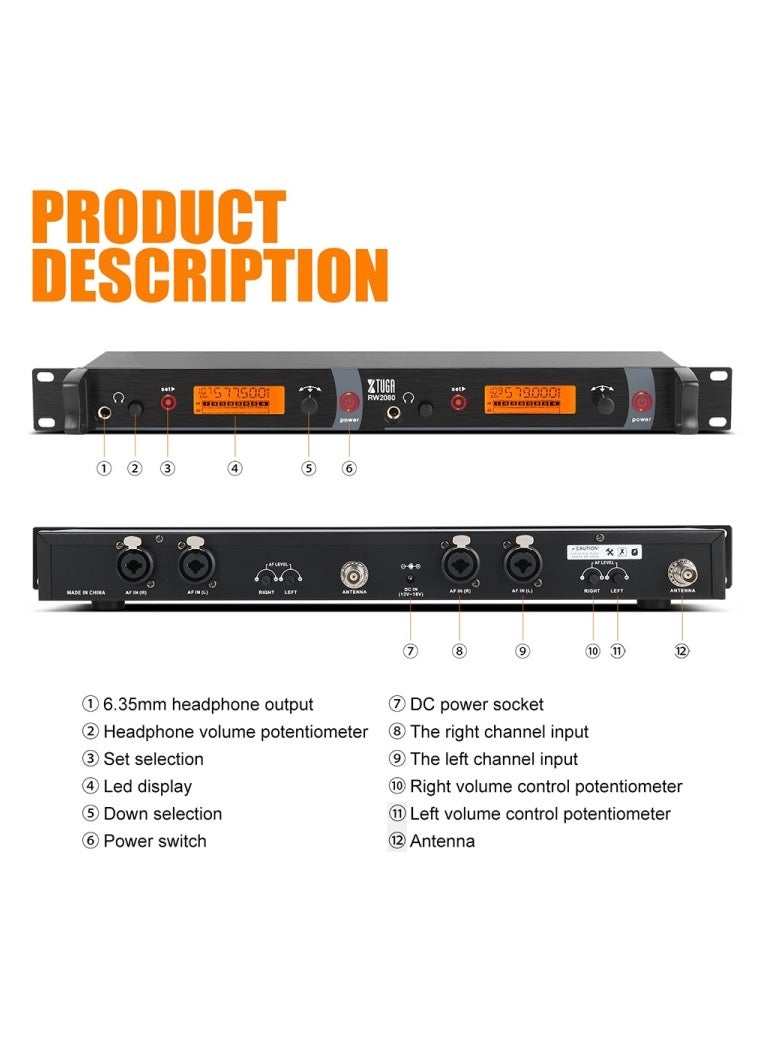 XTUGA RW2080 UHF Wireless Stage Singer In-Ear Monitor System - 10 BodyPacks - Image 4