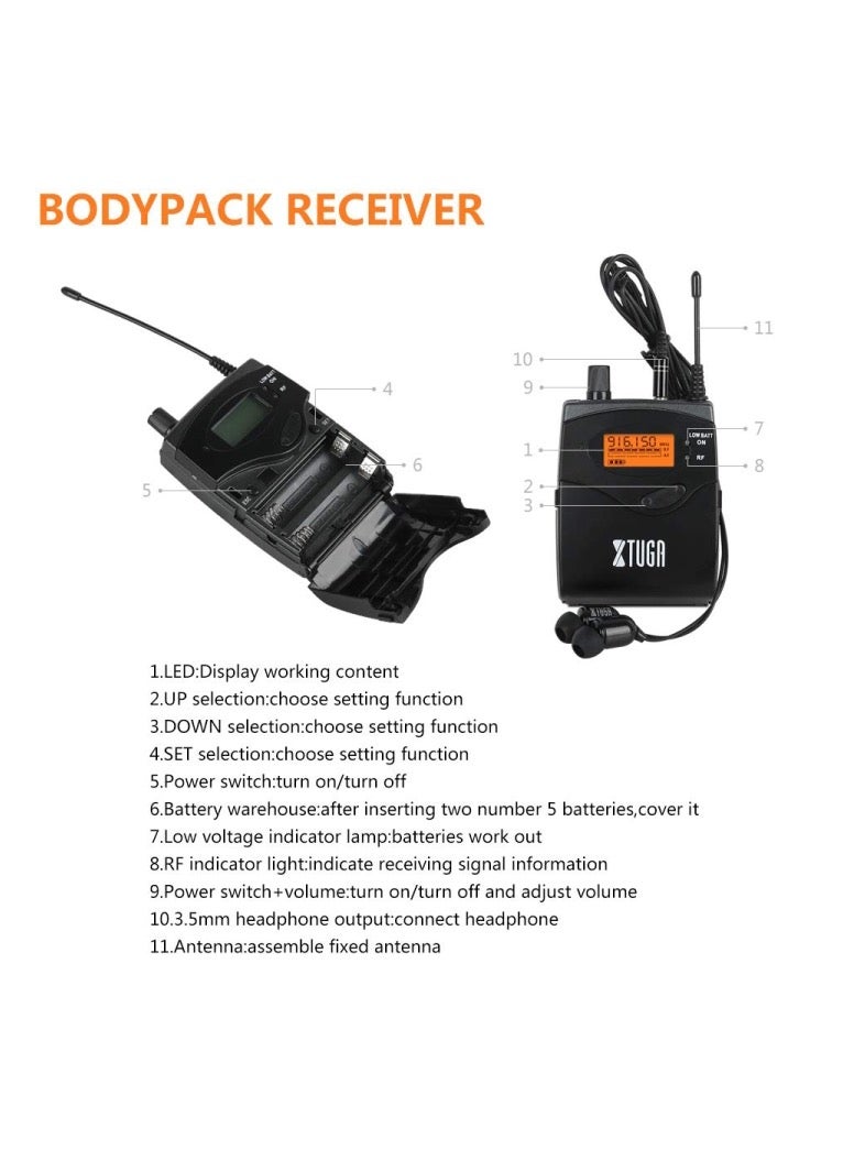 XTUGA RW2080 UHF Wireless Stage Singer In-Ear Monitor System - 10 BodyPacks - Image 3