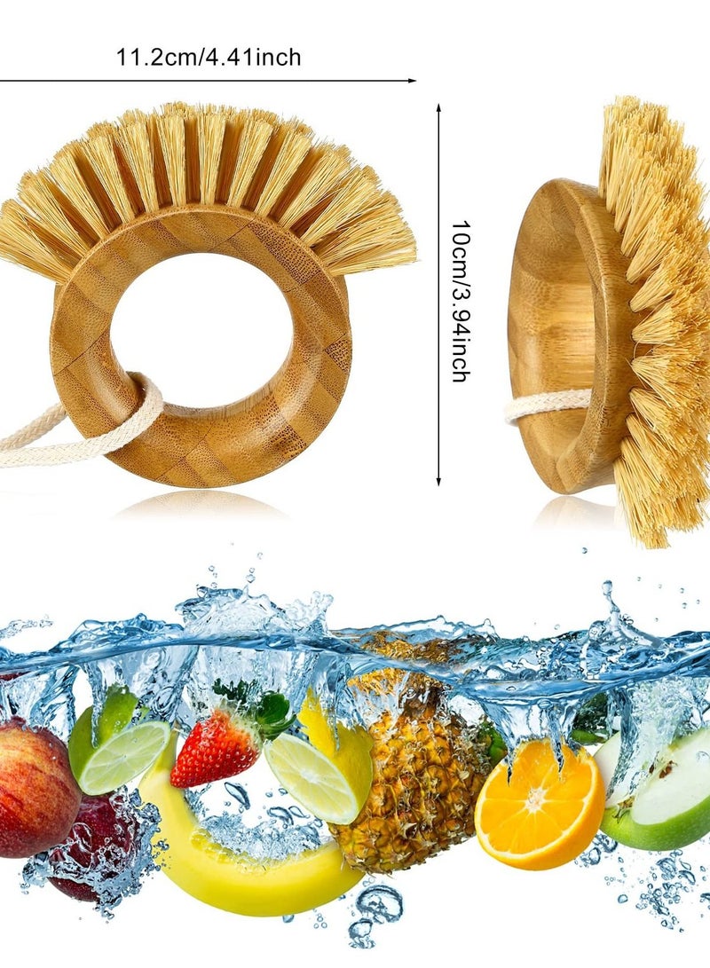 Excefore 2 Pcs Vegetable Cleaning Brushes, Bamboo Potato and Fruit Scrubber Brushes, Eco-Friendly Kitchen Scrubbers for Cleaning Food, Fruits, and Vegetables, Brown - Image 2