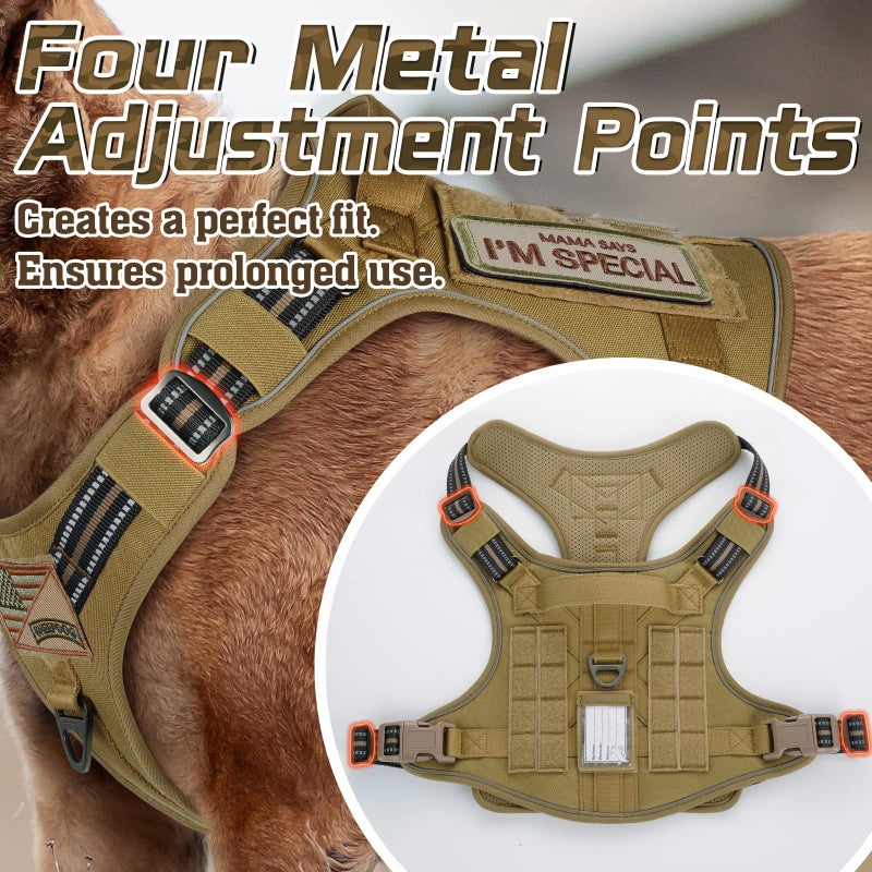 rabbitgoo Tactical Dog Harness for Large Dogs, No Pull Military Service Vest with Handle & Molle, Easy Control for Training Walking, Adjustable Reflective Straps, Brown, L - Image 2