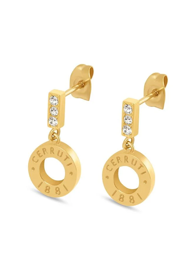 CERRUTI 1881 Erika Gold Plated Stainless Steel Drop Earrings for Women 10mm